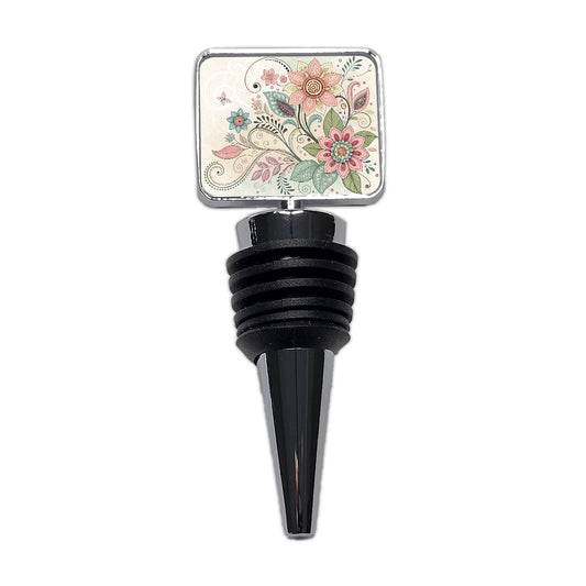 Boho Floral Flowers Leaves Wine Bottle Stopper