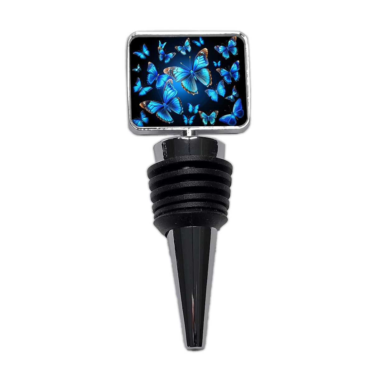 Bright Neon Blue Butterflies Wine Bottle Stopper