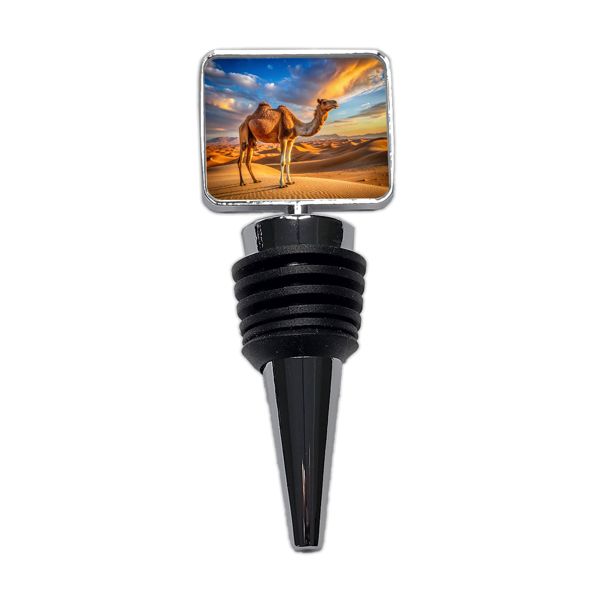 Camel Standing In Desert Wine Bottle Stopper