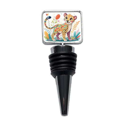 Cheetah Children's Illustration Style Wine Bottle Stopper