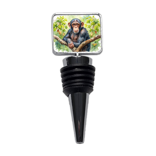 Chimpanzee Monkey In Tree Watercolor Wine Bottle Stopper