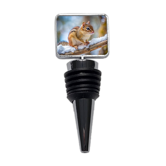 Chipmunk On Branch In Winter Wine Bottle Stopper