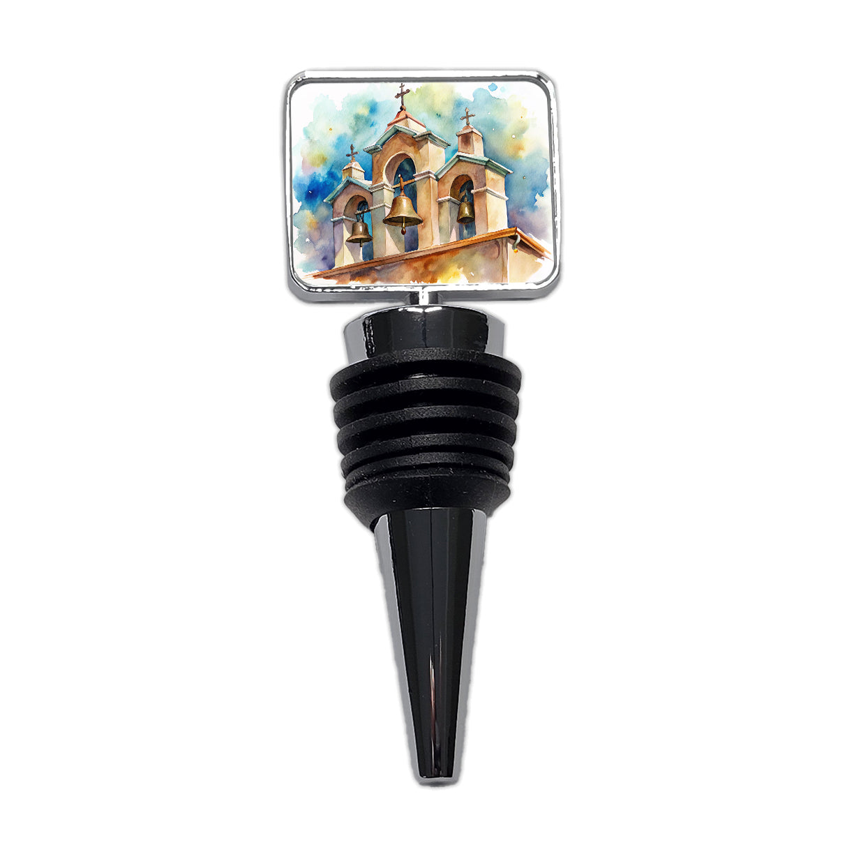 Church Mission Bells Watercolor Wine Bottle Stopper