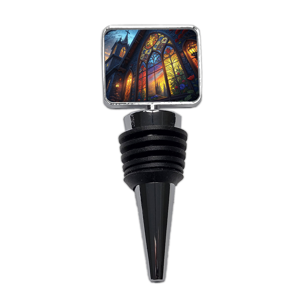 Church Stained Glass Windows at Night Wine Bottle Stopper