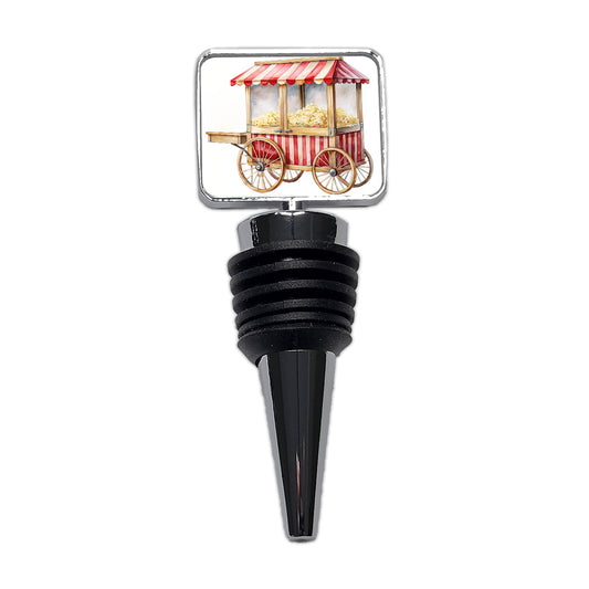 Classic Movie Popcorn Vendor Cart Watercolor Wine Bottle Stopper
