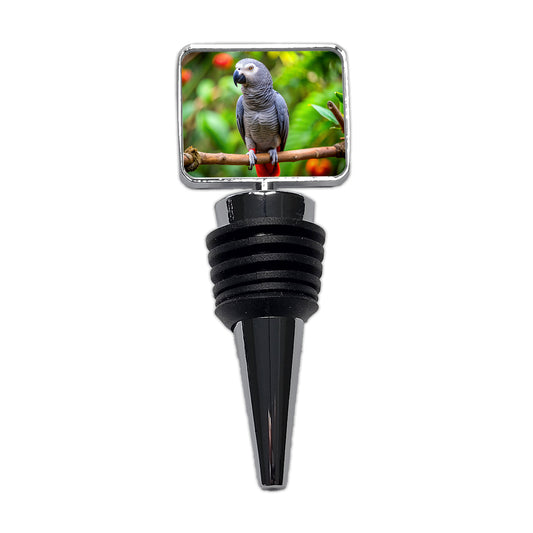Congo African Grey Parrot Bird On Branch Wine Bottle Stopper