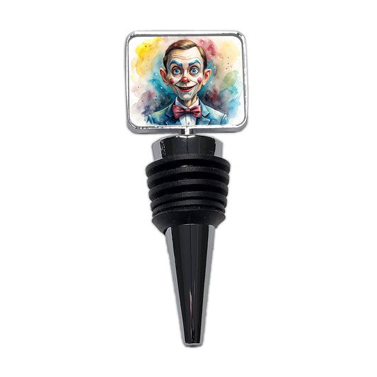 Creepy Ventriloquist Dummy Watercolor Wine Bottle Stopper