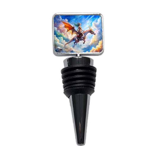 Dragon and Rider Flying Watercolor Wine Bottle Stopper