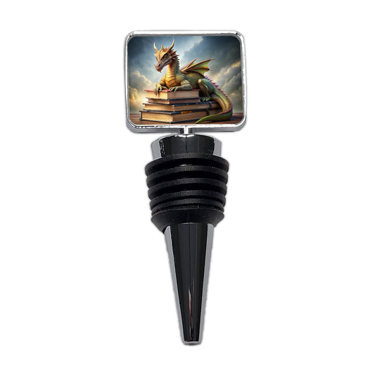 Dragon Laying On Top Of Books Reading Wine Bottle Stopper