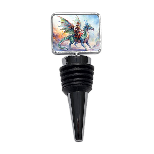 Dragon Rider Watercolor Wine Bottle Stopper