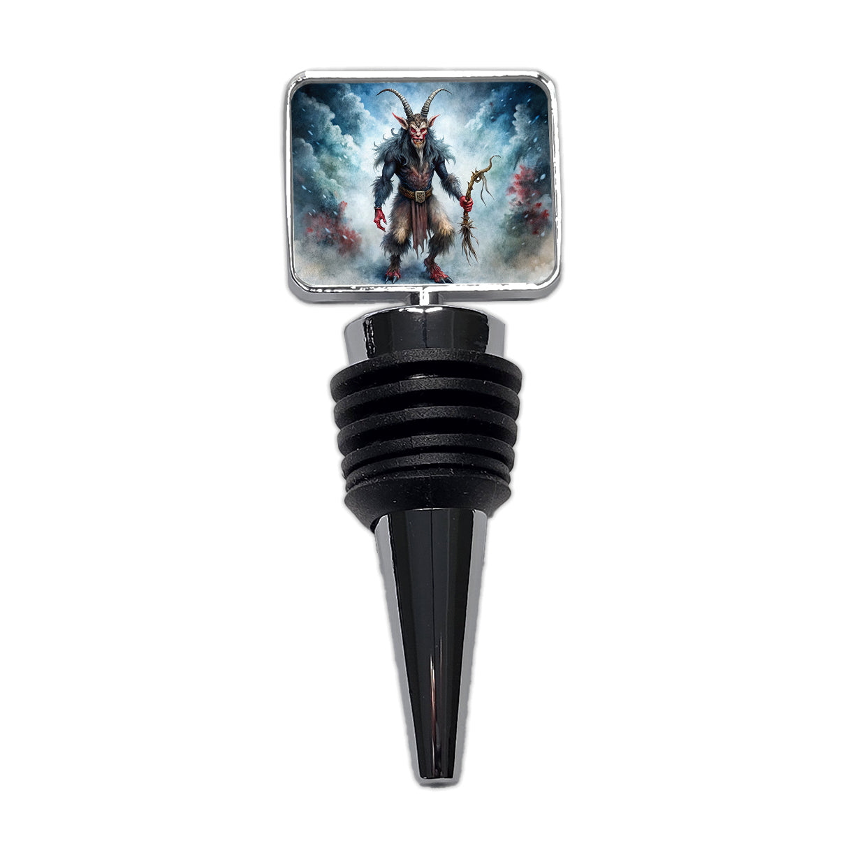 Evil Krampus Black Watercolor Christmas Wine Bottle Stopper