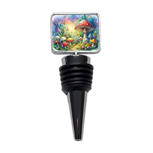 Fantastical Magical Mushroom Garden Watercolor Wine Bottle Stopper