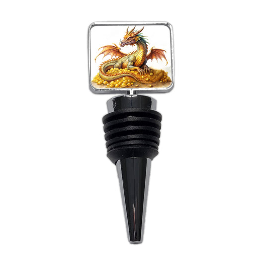 Fantasy Dragon and Gold Horde Watercolor Wine Bottle Stopper