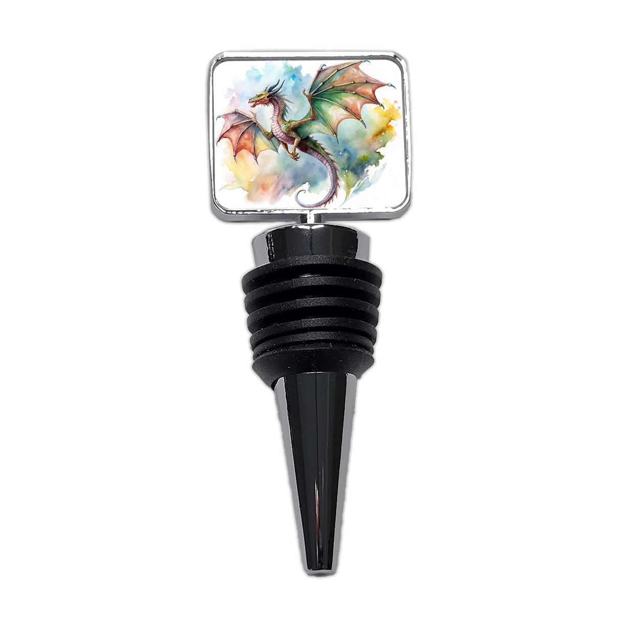 Fantasy Wyvern Dragon In Flight Watercolor Wine Bottle Stopper