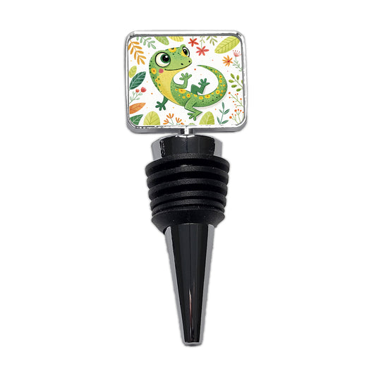 Gecko Lizard Children's Illustration Style Wine Bottle Stopper