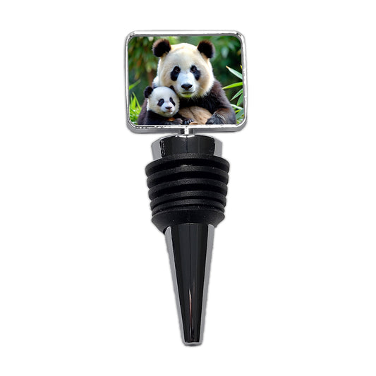 Giant Panda Mother With Baby Wine Bottle Stopper