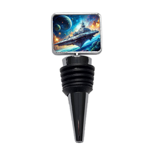 Giant Sci-Fi Warship In Space Watercolor Wine Bottle Stopper
