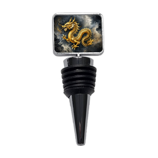 Gold Asian Dragon Watercolor Wine Bottle Stopper
