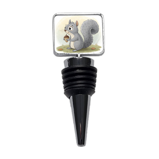 Gray Squirrel Children's Illustration Style Wine Bottle Stopper