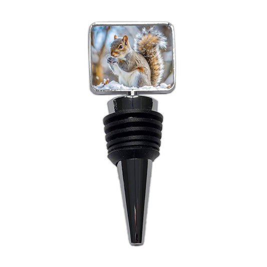Gray Squirrel In Winter Wine Bottle Stopper