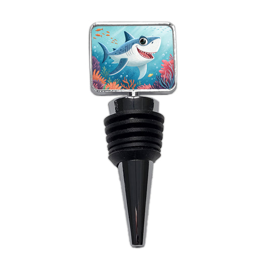 Great White Shark Children's Illustration Style Wine Bottle Stopper
