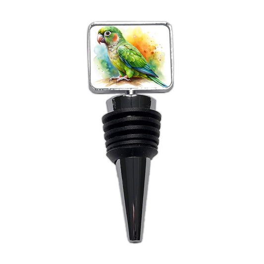 Green Conure Parakeet Bird Watercolor Wine Bottle Stopper