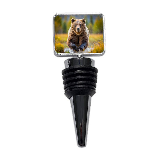 Grizzly Bear Chasing You Wine Bottle Stopper
