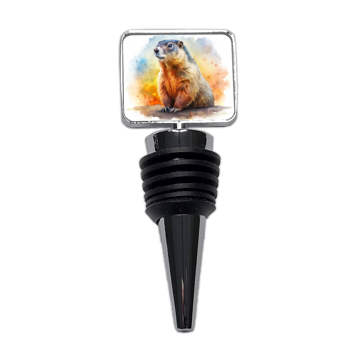 Groundhog Watercolor Wine Bottle Stopper