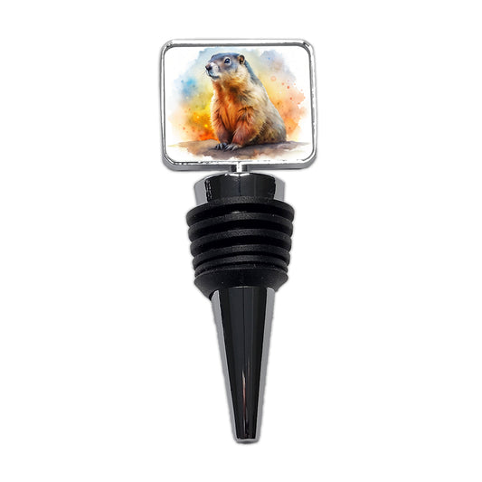 Groundhog Watercolor Wine Bottle Stopper