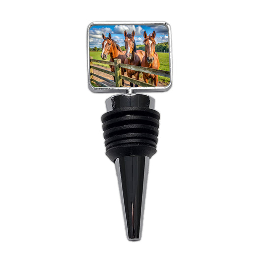 Horses Standing At The Fence Wine Bottle Stopper