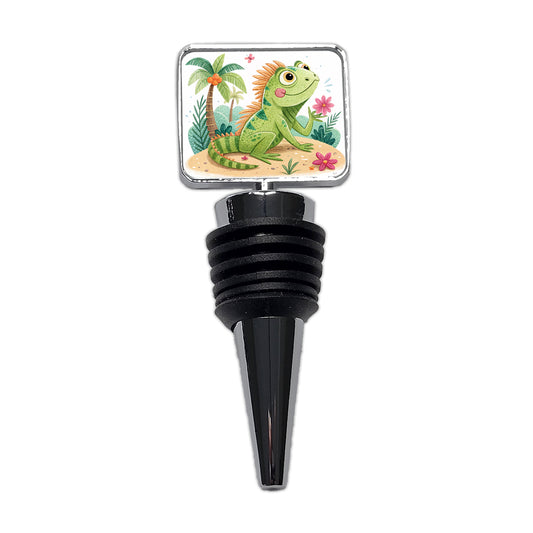 Iguana Lizard Children's Illustration Style Wine Bottle Stopper