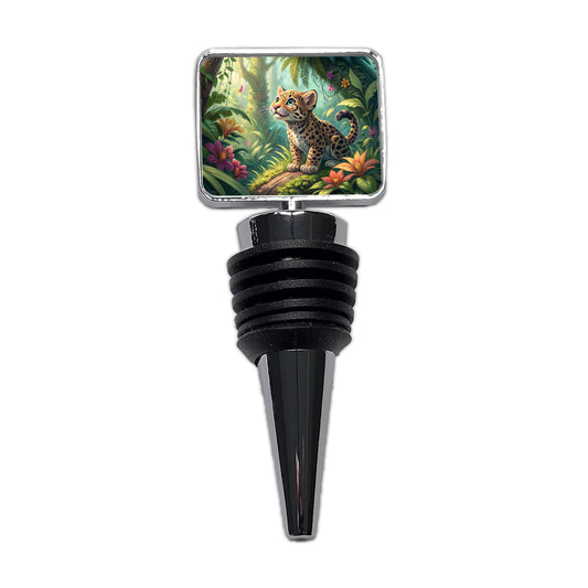 Jaguar Cat In Jungle Children's Illustration Style Wine Bottle Stopper