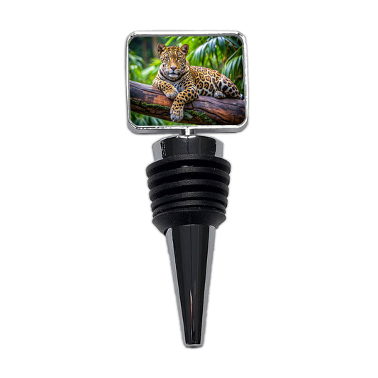 Jaguar Lying On Tree Limb In Jungle Wine Bottle Stopper