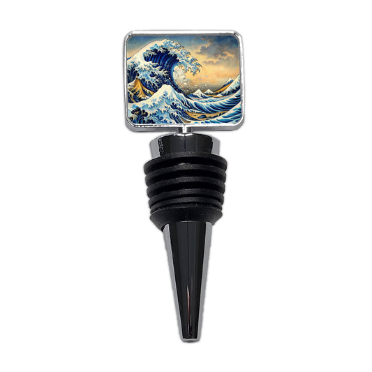 Japanese Blue Ocean Waves Ink Painting Wine Bottle Stopper