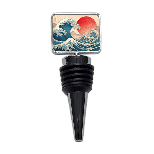 Japanese Blue Ocean Waves Large Sun Wine Bottle Stopper
