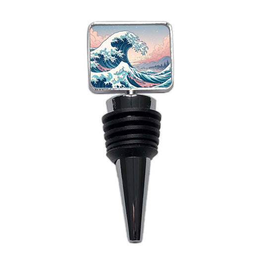 Japanese Blue Pink Ocean Waves Wine Bottle Stopper