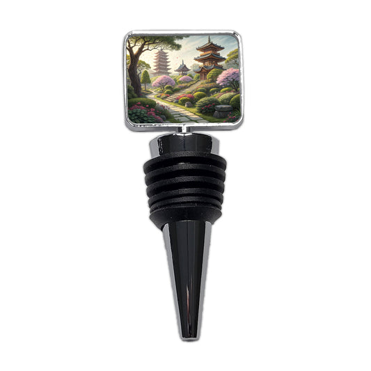 Japanese Garden With Pagodas Wine Bottle Stopper