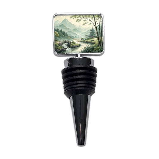 Japanese Style Ink Painting Landscape Wine Bottle Stopper