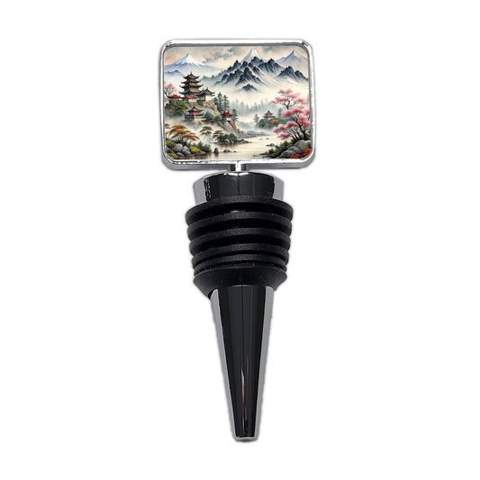 Japanese Style Ink Painting Mountain Landscape Wine Bottle Stopper