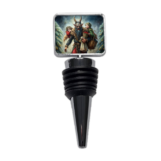 Krampus Carrying Stolen Children at Christmas Wine Bottle Stopper