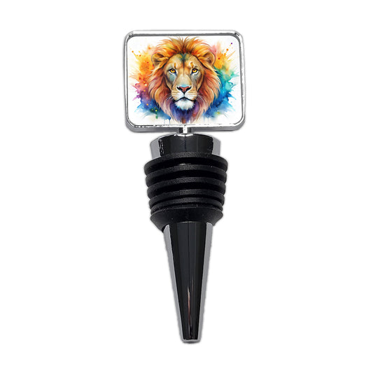 Lion Face Watercolor Wine Bottle Stopper
