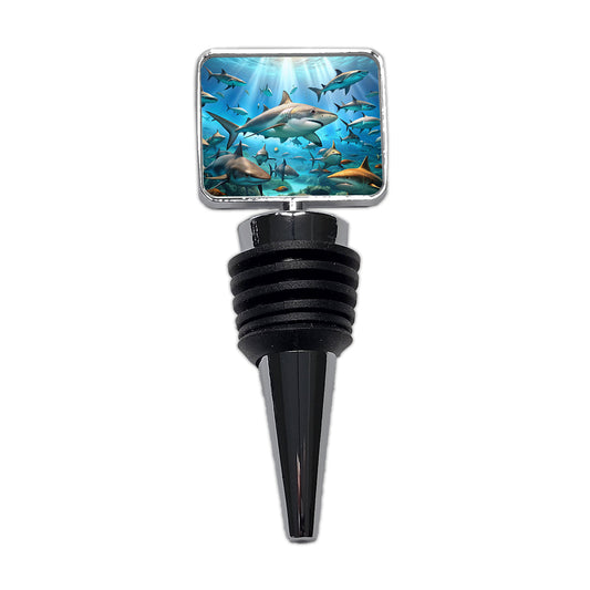 Lots Of Swimming Sharks Wine Bottle Stopper