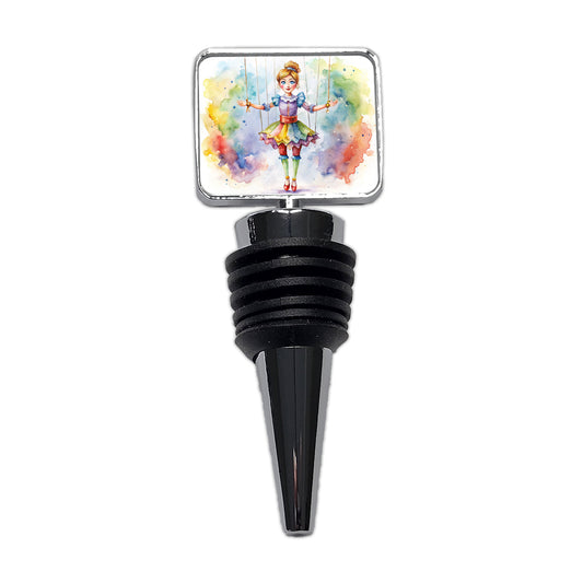 Marionette Puppet on Strings Watercolor Wine Bottle Stopper