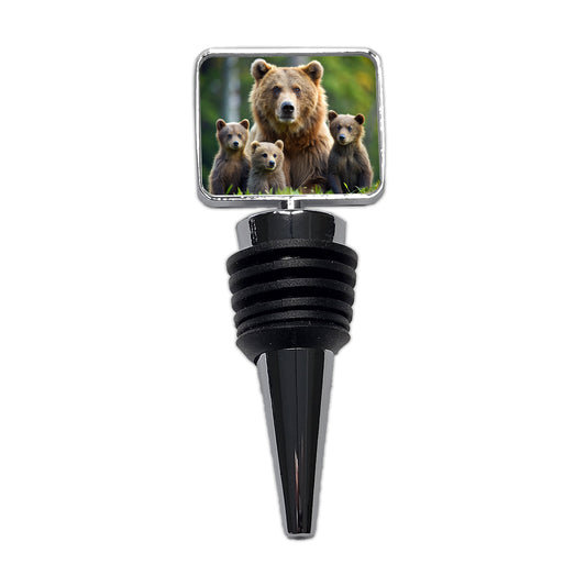 Mother Bear With Cubs Wine Bottle Stopper