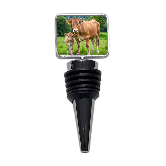 Mother Cow With Calf Wine Bottle Stopper