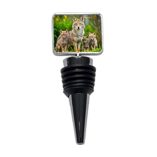 Mother Coyote And Pups Wine Bottle Stopper