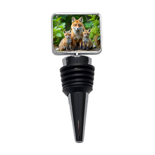 Mother Fox And Pups Wine Bottle Stopper