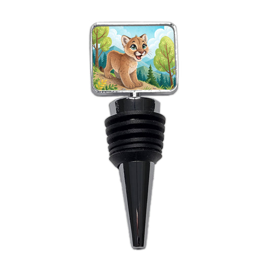 Mountain Lion Cougar Children's Illustration Style Wine Bottle Stopper