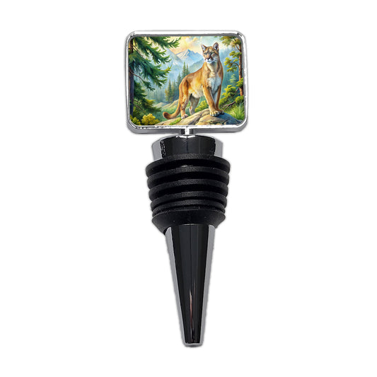 Mountain Lion Cougar In Woods Watercolor Wine Bottle Stopper