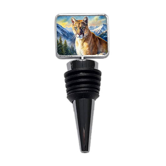 Mountain Lion Cougar Watercolor Wine Bottle Stopper
